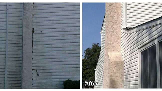 Before and after pressure washing a chimney in warminster