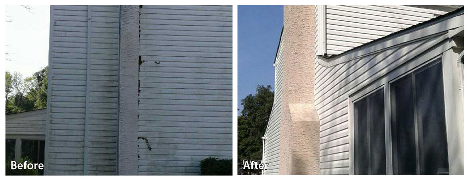 Before and after pressure washing a chimney in warminster