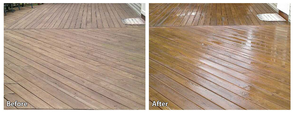 Before and after power washing a deck in Hatboro