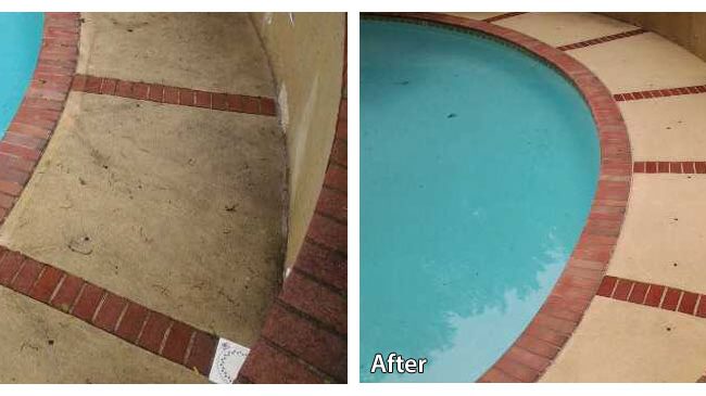 Before and After Power Washing a Pool Deck