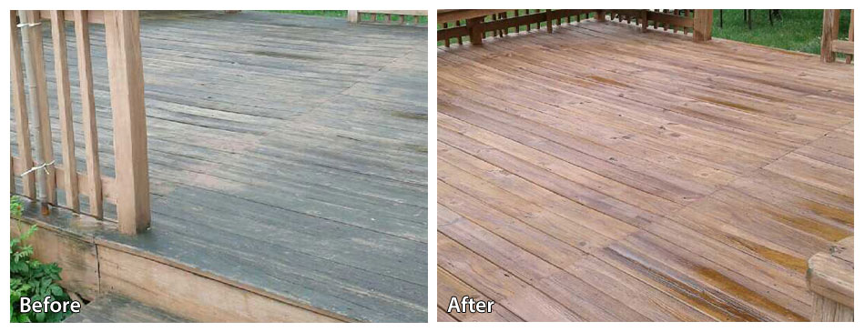 Before and after power washing a deck in Fort Washington