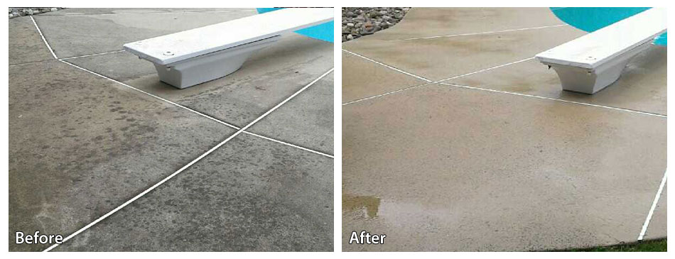 Before and After Power Washing a Pool Deck