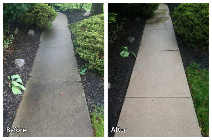 Before and after--power washing concrete in Paoli
