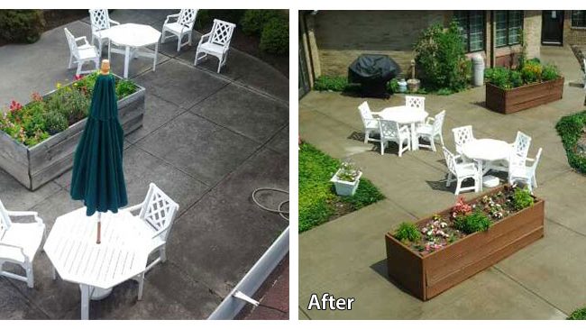 Before and after pressure washing a patio in Jackson NJ
