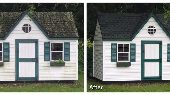 before and after pressure washing a shed in Montgomery County PA