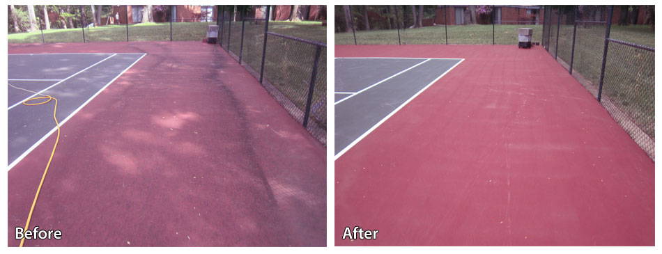 Before and After Pressure Washing a Tennis Court