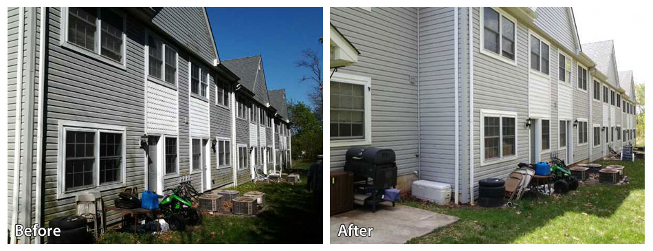 Before and After Pressure Washing a Row of Houses