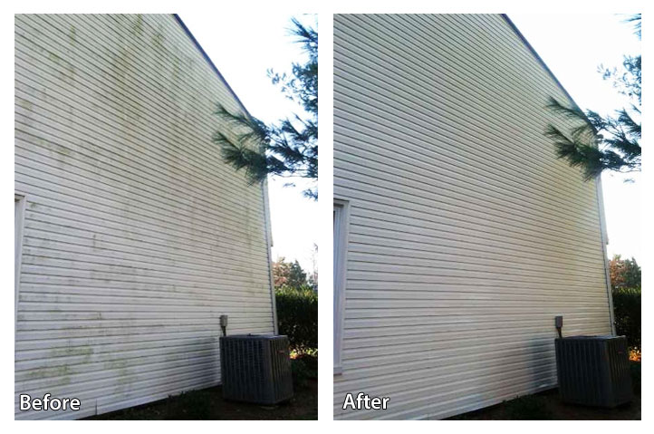 Before and After Pressure Washing White Siding