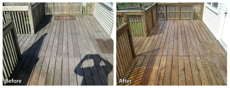 Before and After Pressure Washing a Deck