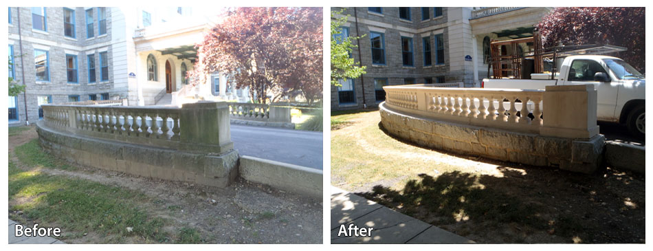 Before and after power washing a deck at rosemont college