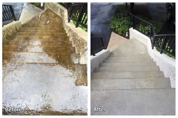 Pressure Washing Concrete and Stucco Steps - Rolling Suds